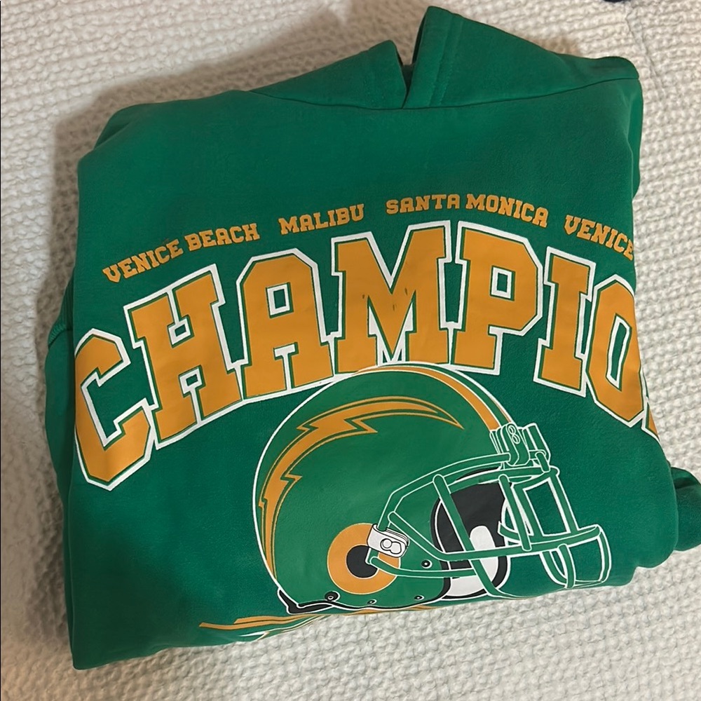 Edikted green Champion Hoodie with Helmet Graphic
